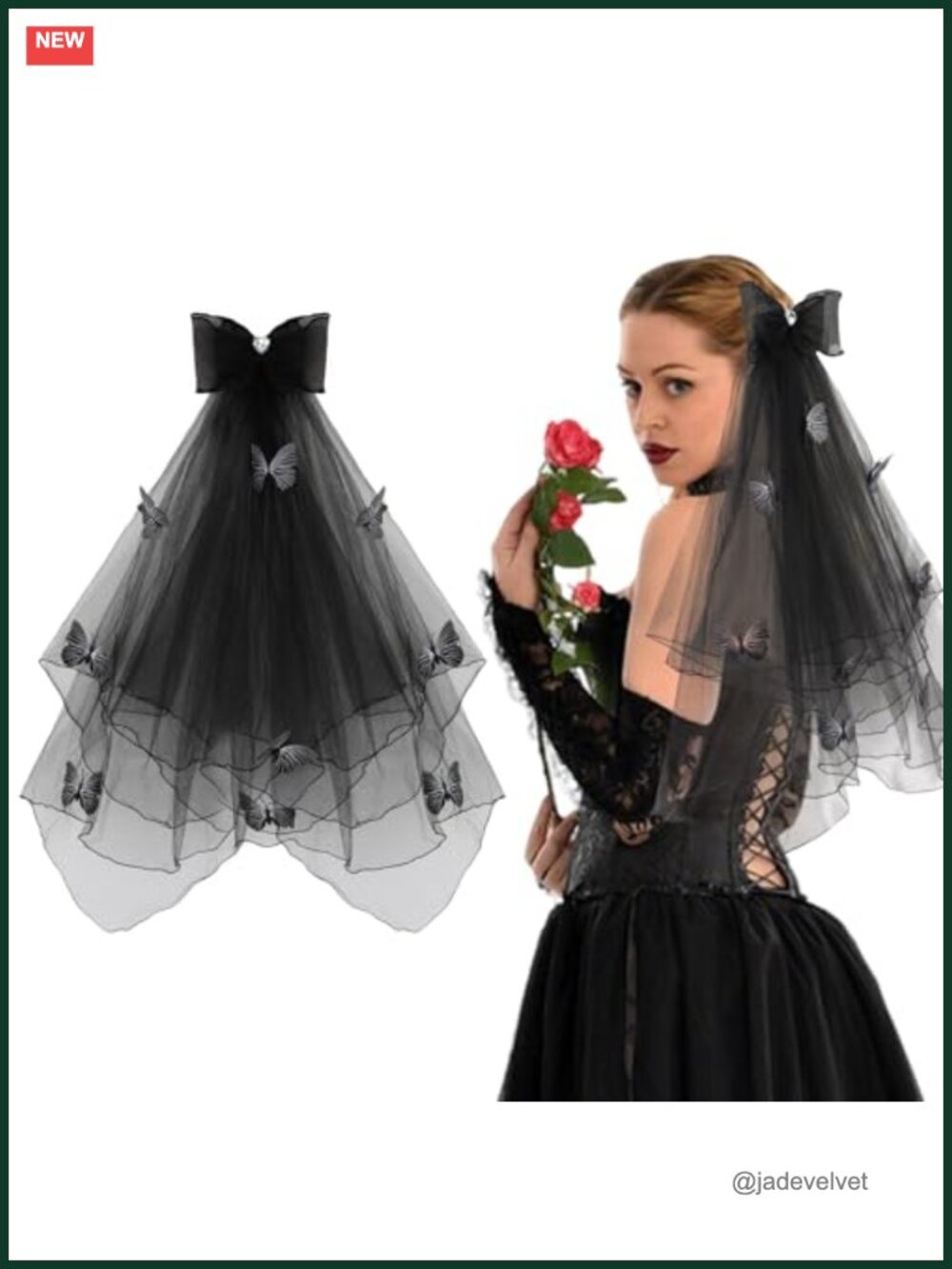 Black Bridal Veil Butterfly Rhinestone Gothic Wedding Costume Accessory